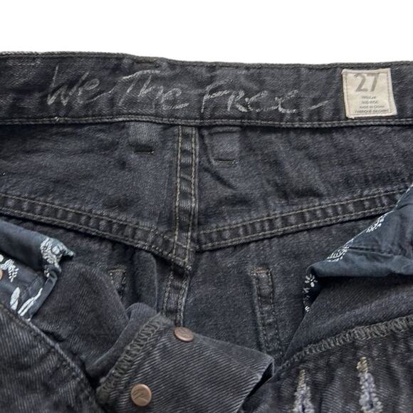 We The Free Jeans Womens 27 Black Chewed Up Hem Midrise Straight Distressed Boho - Picture 4 of 12